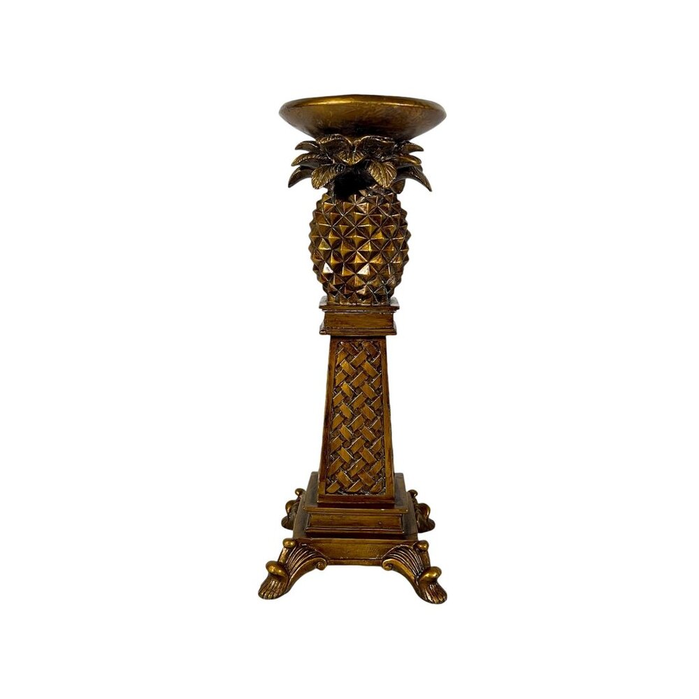 Bronze Collored Pillar Candlestick Holder - Pineapple Ornate